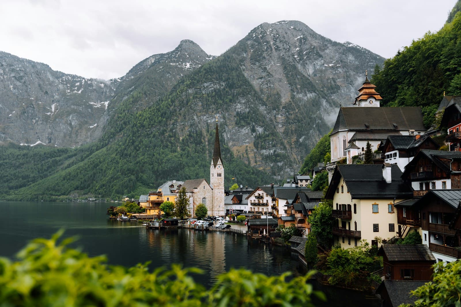 Hallstatt village beside an alpine lake